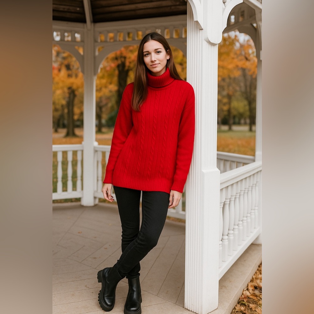 ANGORA Red Sweater Oscar de la Renta Bold angora blend Sweater L old money Luxe